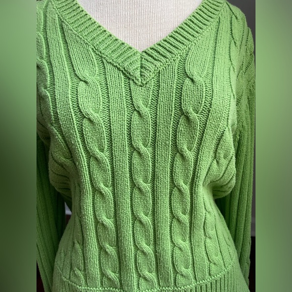 Vintage Liz Claiborne Green Cable Knit V-Neck Sweater Women's Size L - Picture 4 of 4